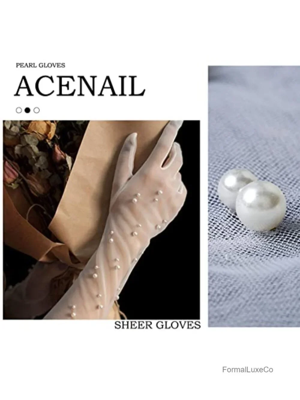 Pearl Tulle Wedding Gloves Long Opera Evening Sheer Fingerless Lace Bridal